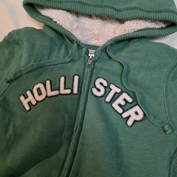 Vintage Y2K Hollister Sherpa-Lined Hoodie Jacket - Green, Size Medium - Picture 3 of 12